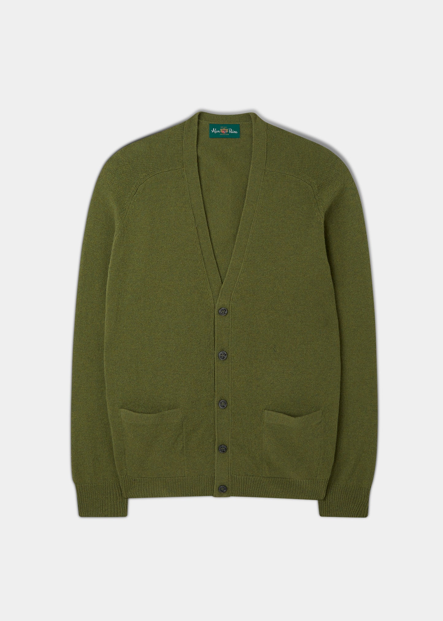 Cornwall Lambswool Cardigan in Green Bean