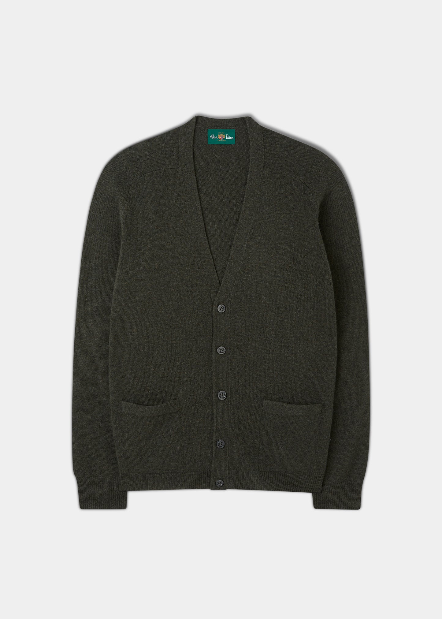 Cornwall Lambswool Cardigan in Seaweed