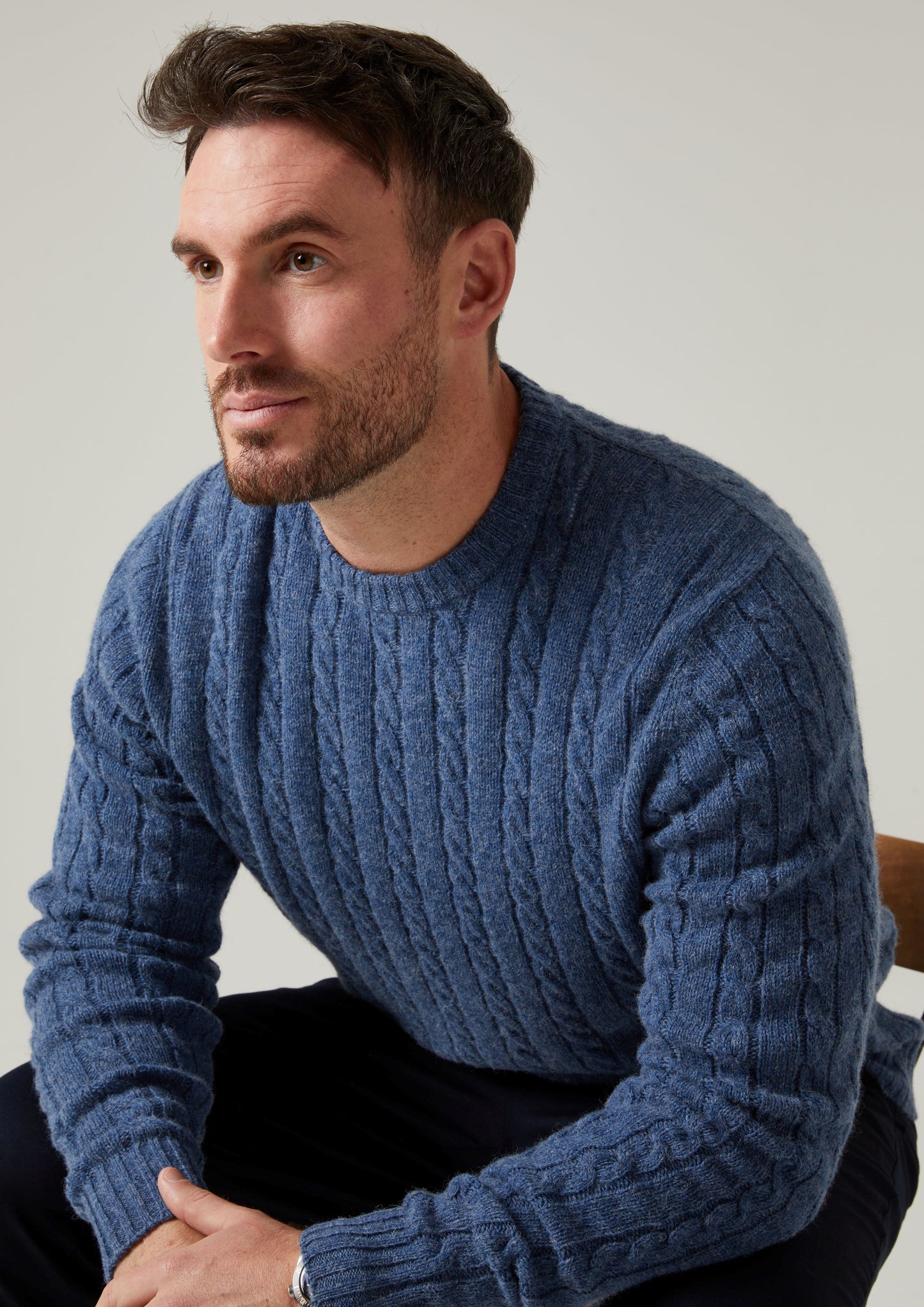 Ashkirk Supersoft Shetland Cable Indigo Jumper