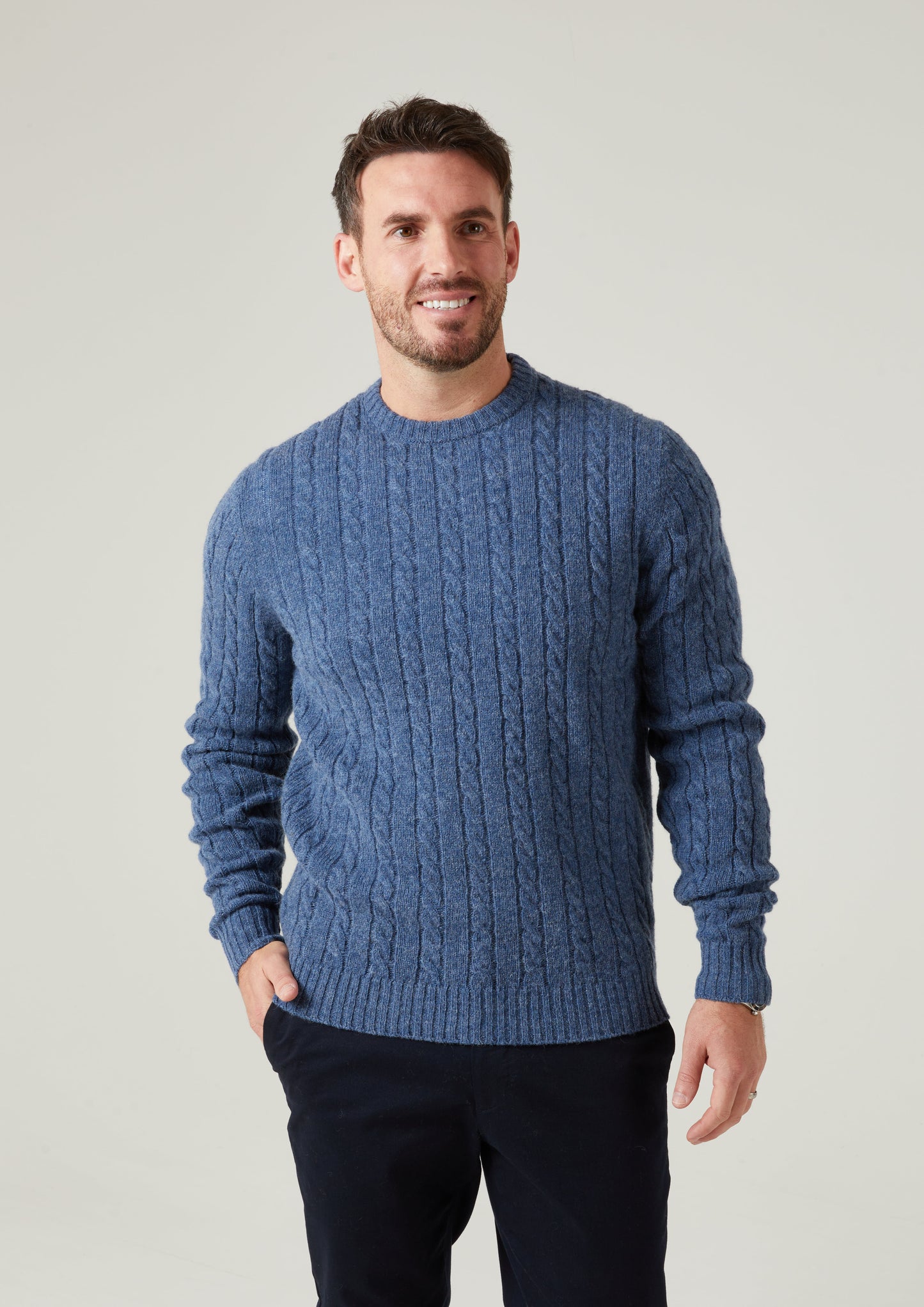 Ashkirk Supersoft Shetland Cable Indigo Jumper