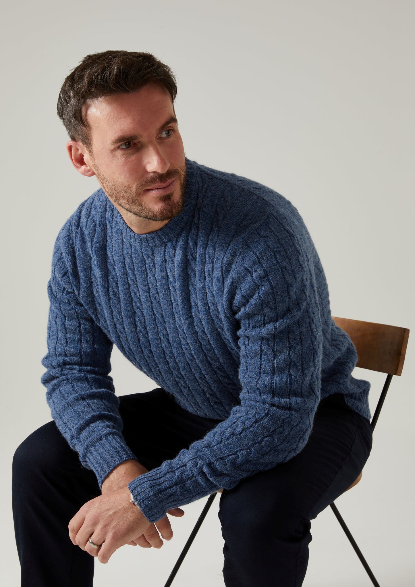 Ashkirk Supersoft Shetland Cable Indigo Jumper