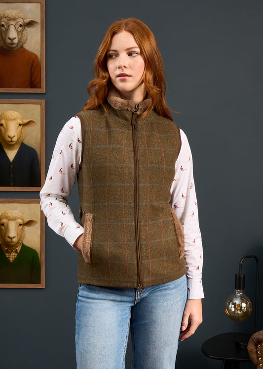 Combrook Ladies Tweed Gilet In Willow