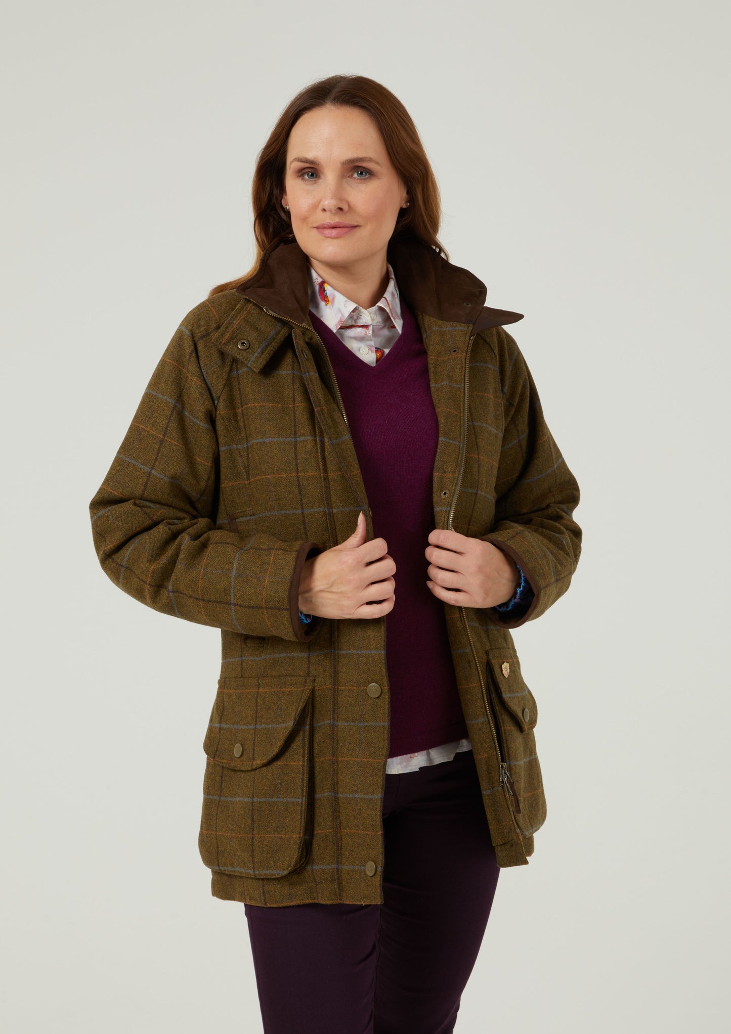 Combrook Ladies Tweed Shooting Coat In Hazel
