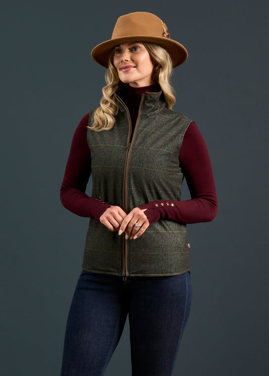 Didsmere Ladies Technical Tweed Gilet In Myrtle