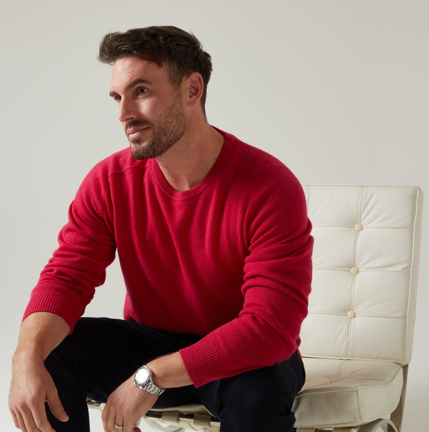 Dorset Men's Lambswool Jumper in Raspberry