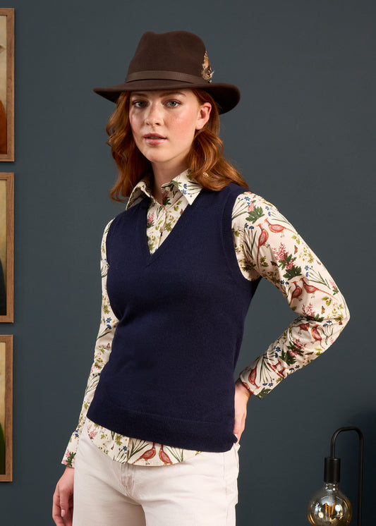 Erin Luxury Vee Neck Tank Top in Dark Navy