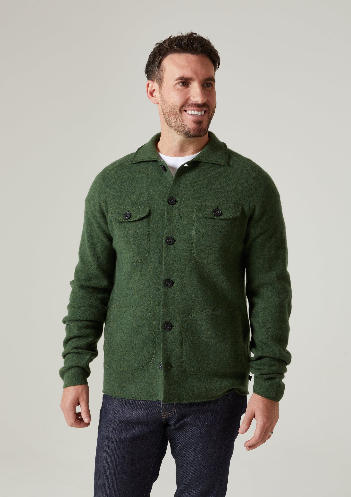 Ferndale Men's Knitted Lambswool Shirt In Rosemary