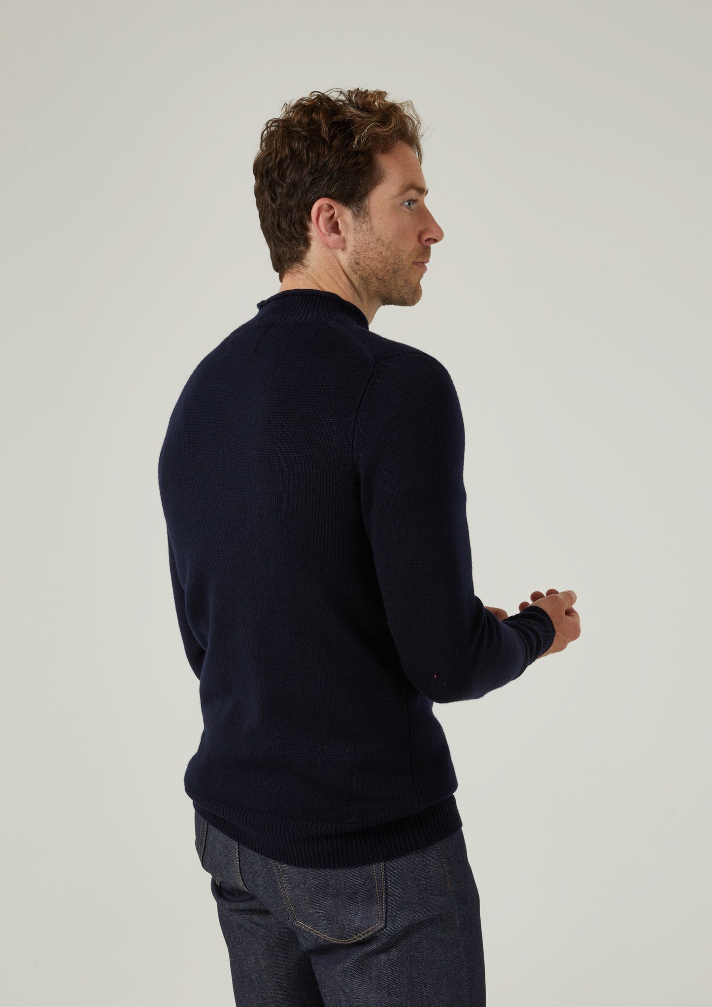 Fordwich Rolled Collar Jumper In Dark Navy