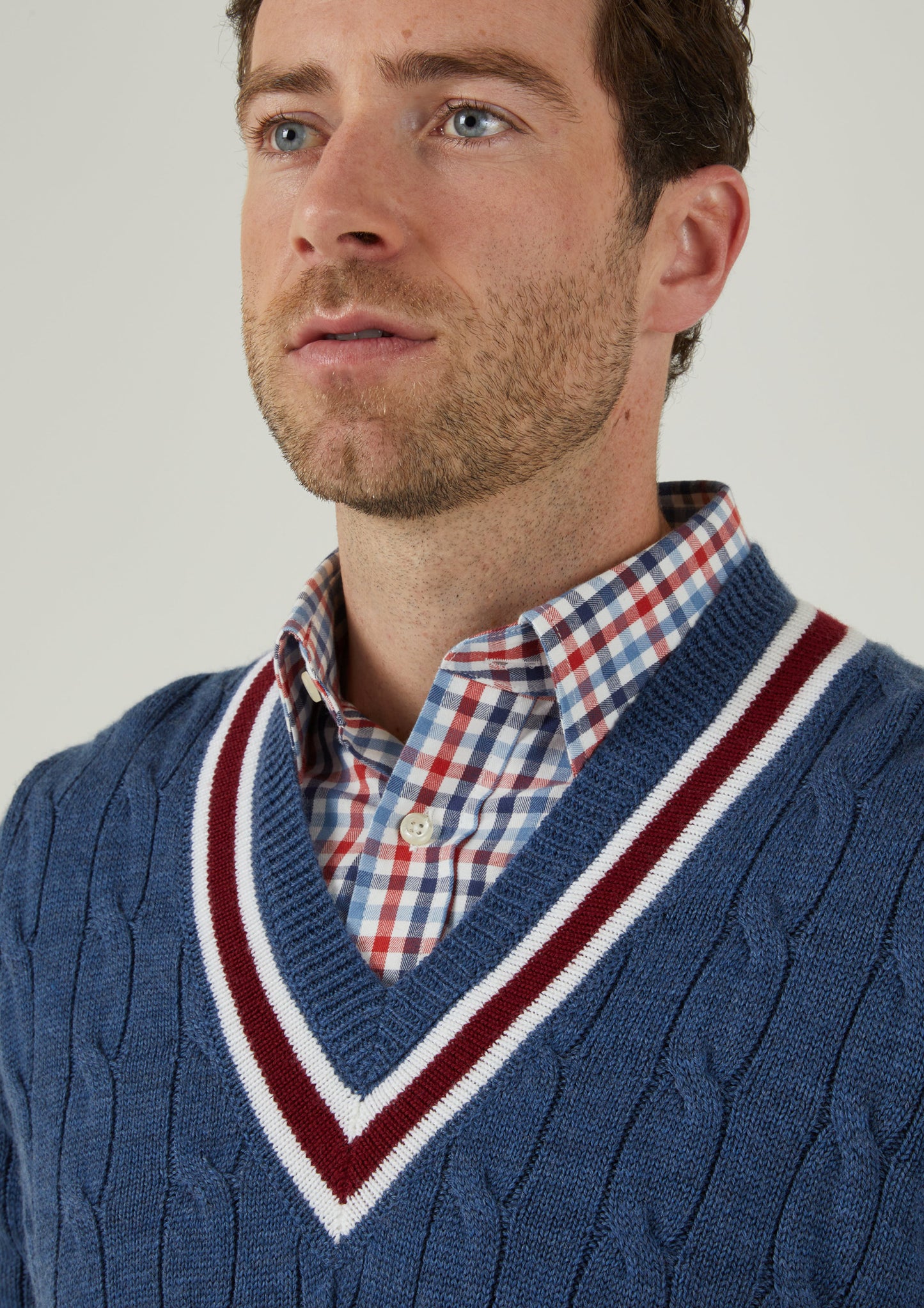 Grafton Men's Merino Wool Cable Cricket Jumper In Denim