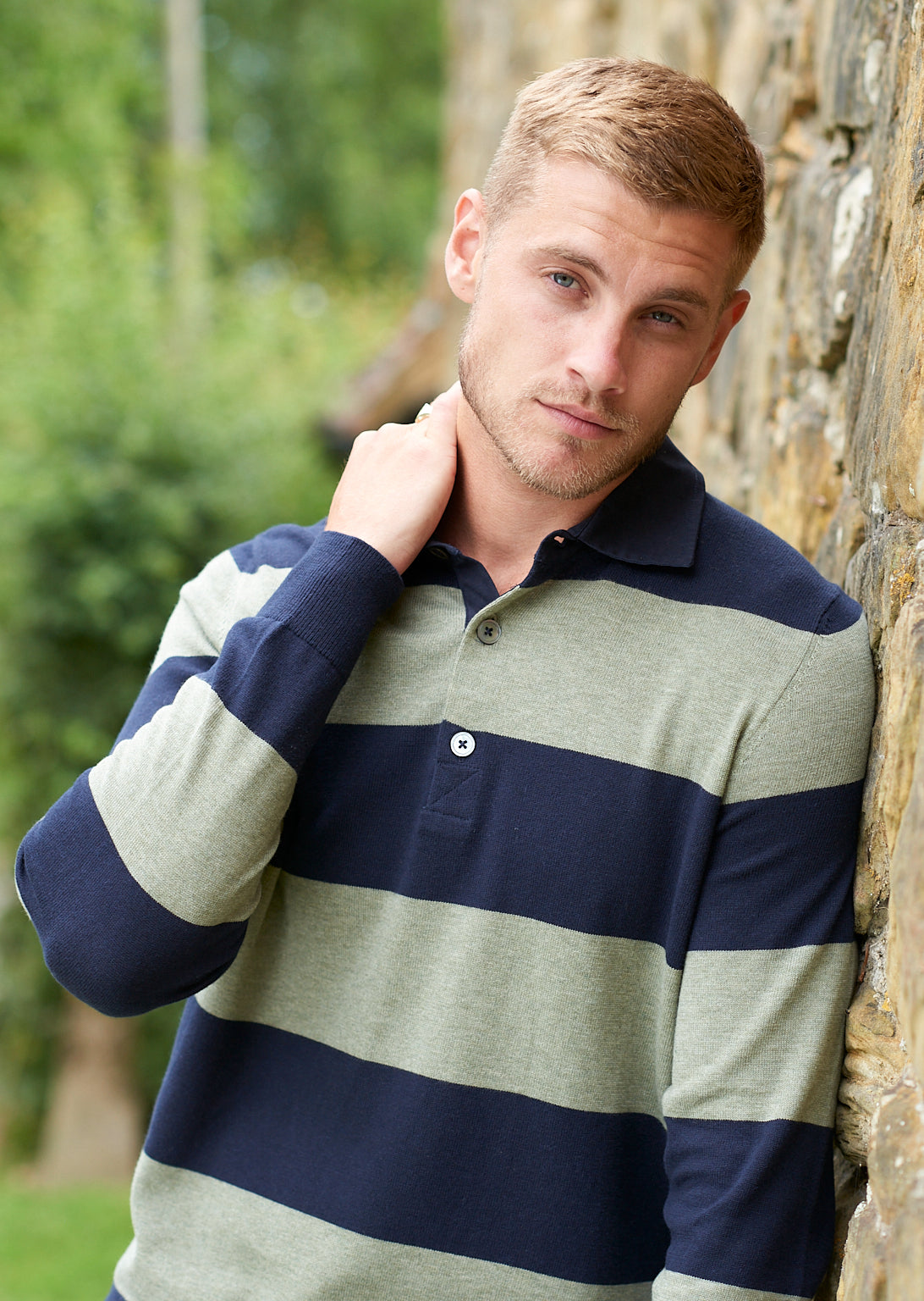 Harpford Rugby Stripe Shirt In Dark Navy & Landscape