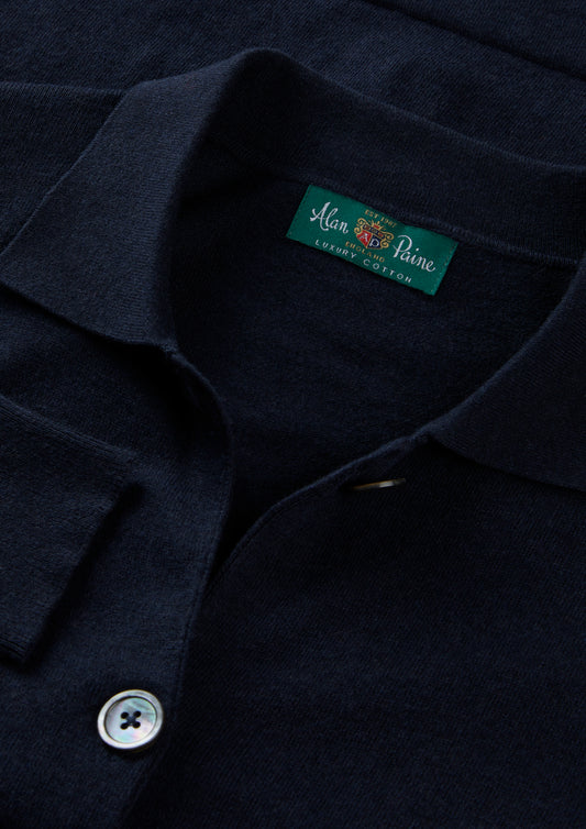 Ladies Cotton Cashmere Collared Cardigan in Navy