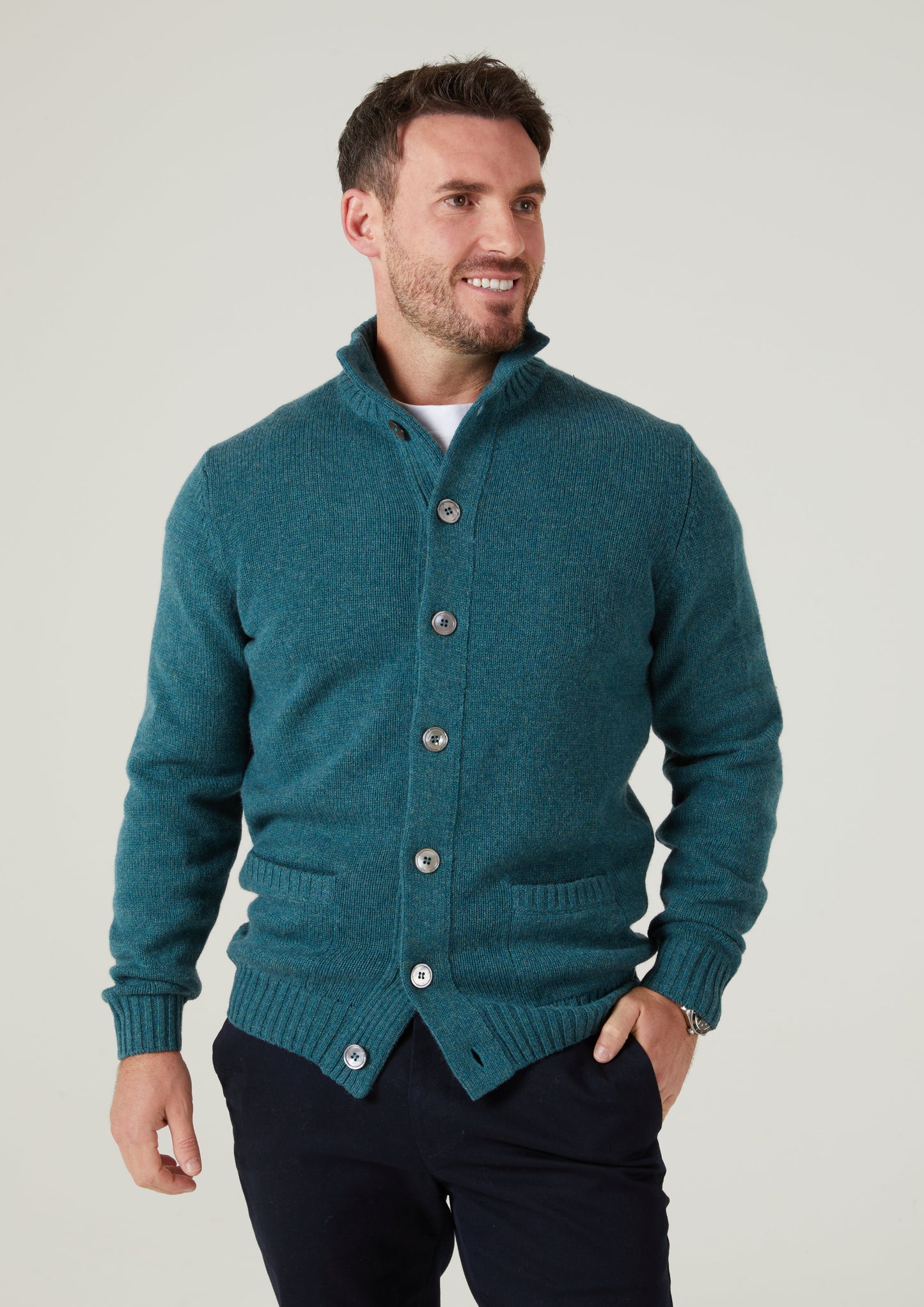 Landford Men's Lambswool Buttoned Jumper In Hunter