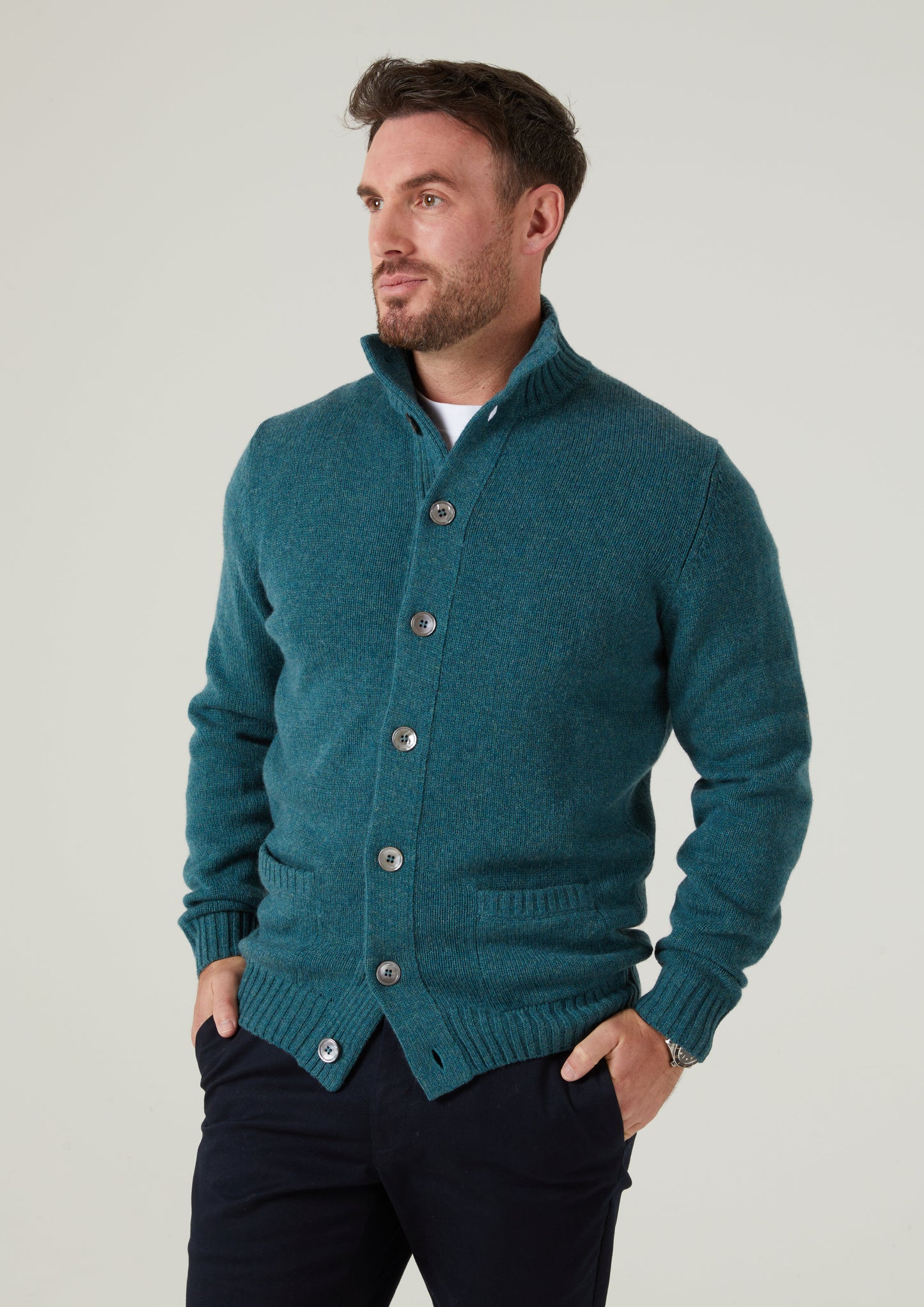 Landford Men's Lambswool Buttoned Jumper In Hunter