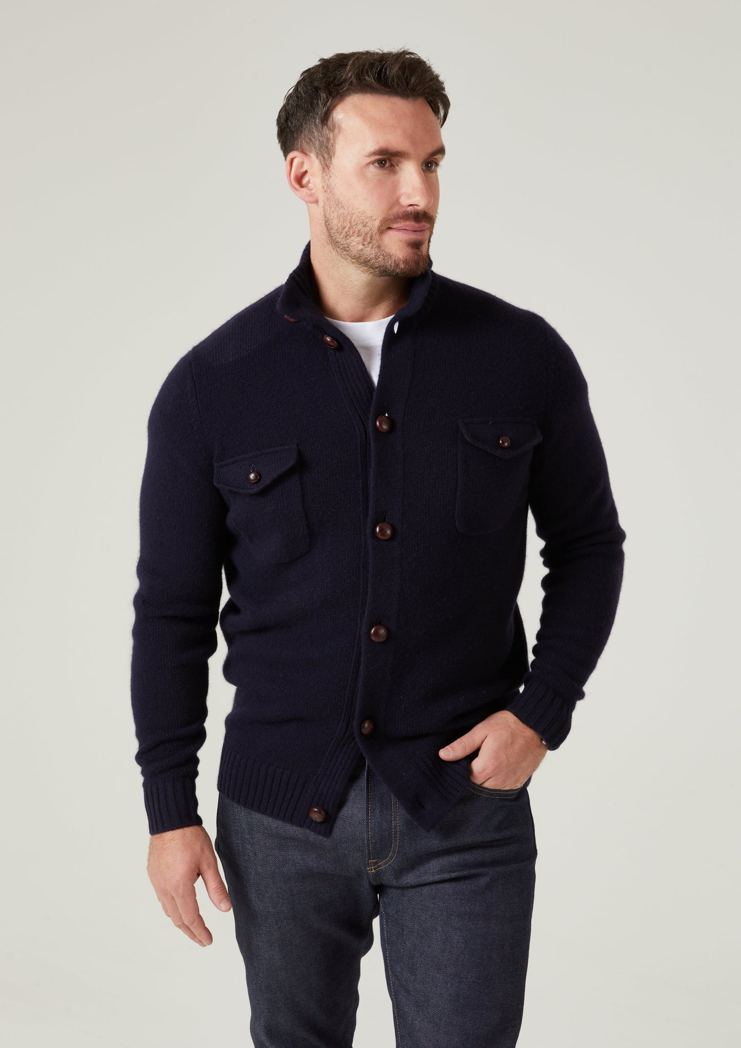 Landford Men's Lambswool Buttoned Jumper In Navy