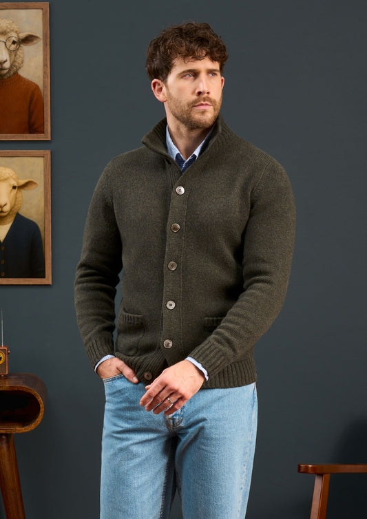 Landford Men's Lambswool Buttoned Jumper In Seaweed