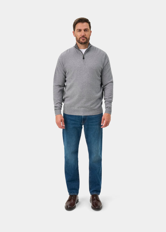 Hanbury Pure Cashmere Quarter Zip Jumper In Light Grey Mix - Regular Fit