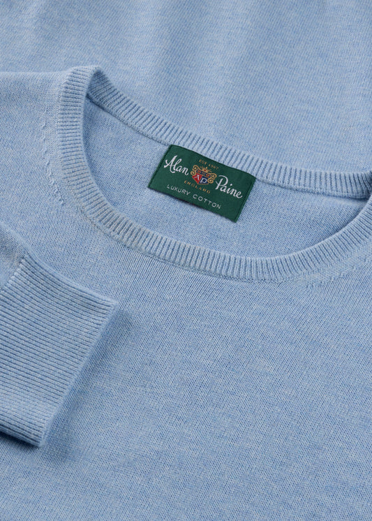 Men's Cotton Cashmere Crew Neck Jumper in Light Blue