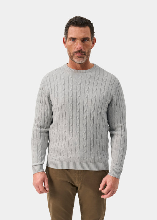 Men's Cotton Cashmere Crew Neck Jumper in Light Grey