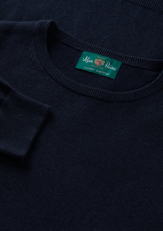 Men's Cotton Cashmere Crew Neck Jumper in Navy