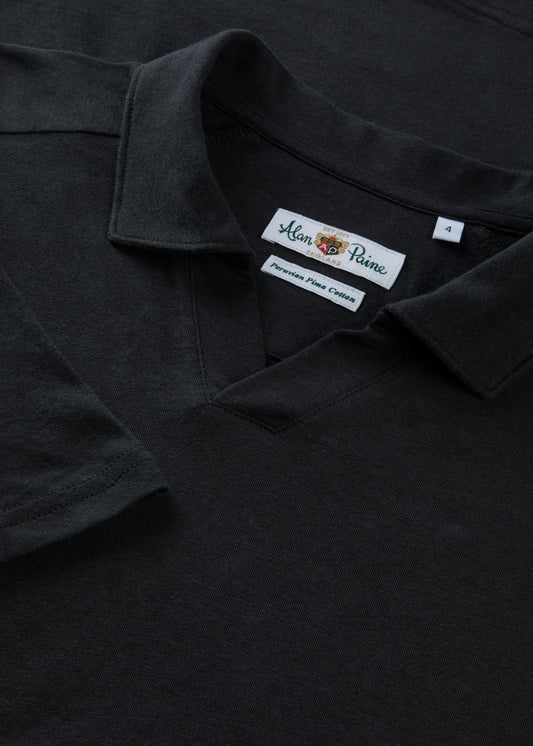 Men's Cotton Open Collar Polo Shirt in Black