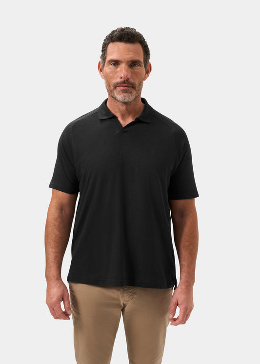Men's Cotton Open Collar Polo Shirt in Black