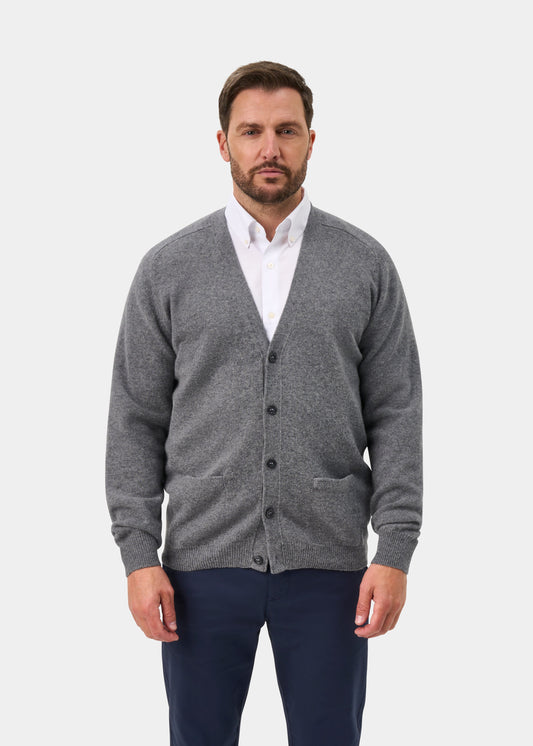 Cornwall Lambswool Cardigan in Grey Mix - Classic Fit