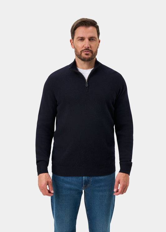 Sutherland Lambswool 1/4 Zip Jumper in Navy - Regular Fit
