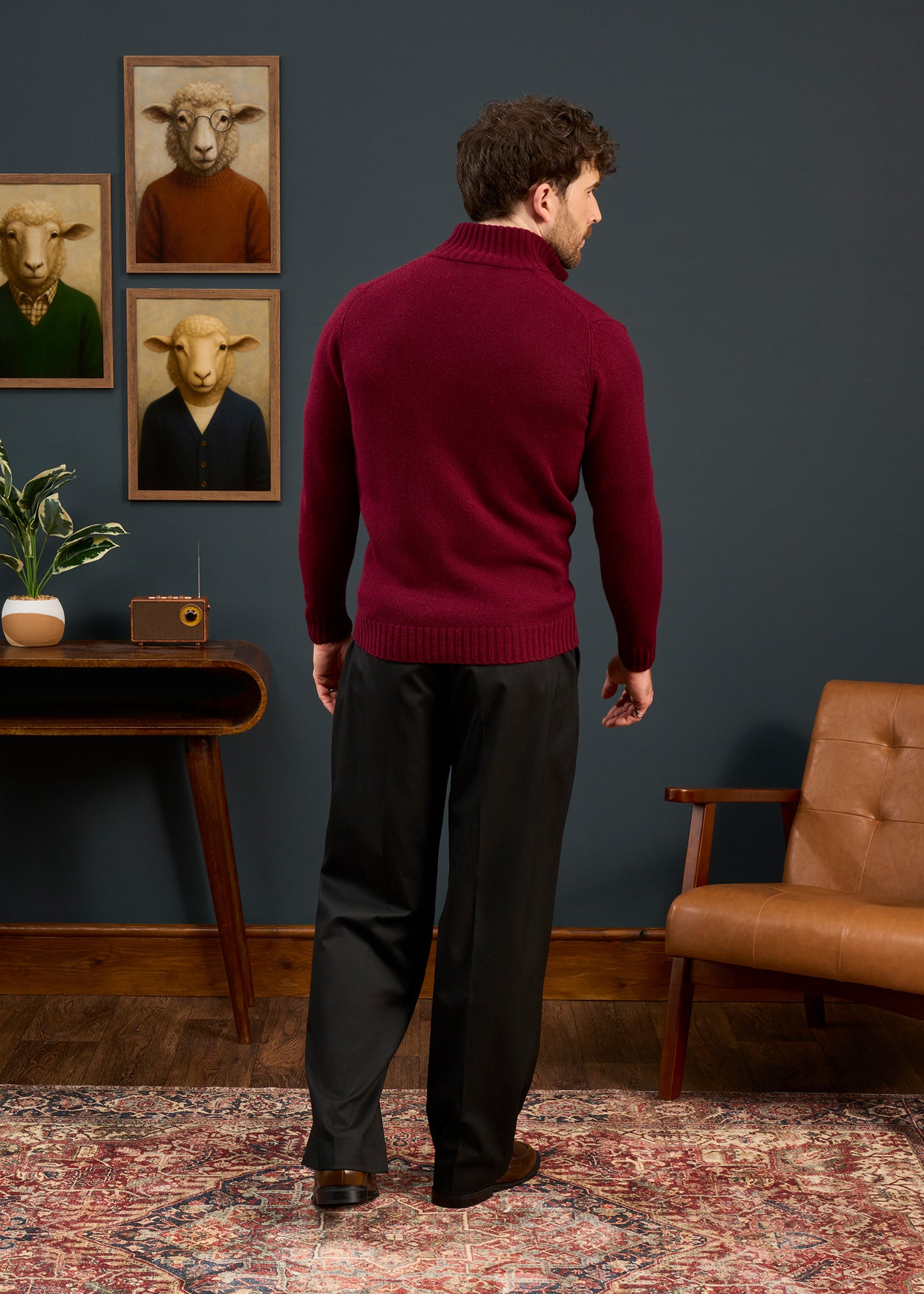 Mens-Lambswool-Marck-Neck-Jumper-Bordeaux