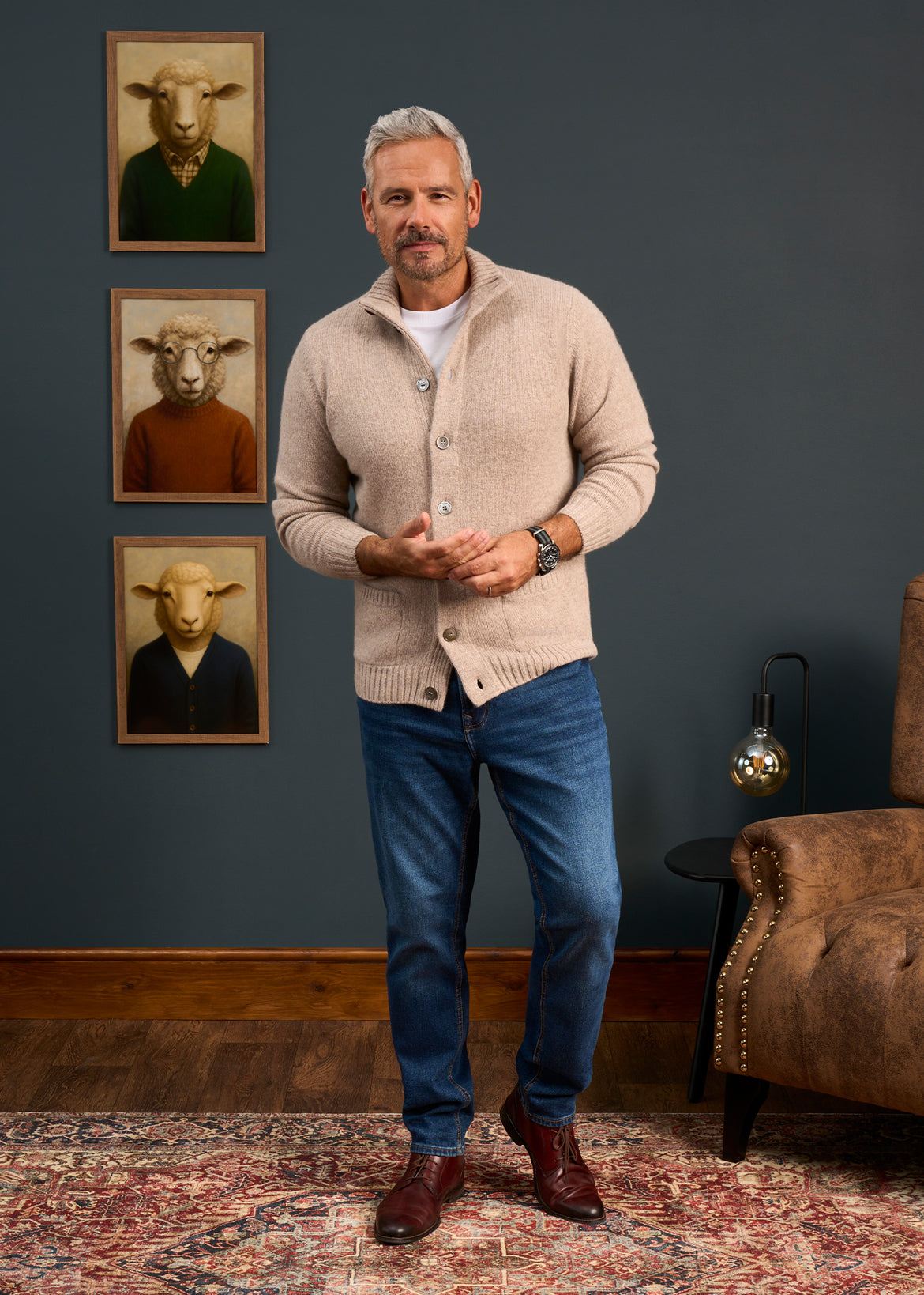 Mens-Lambswool-Mock-Neck-Jumper-Cream