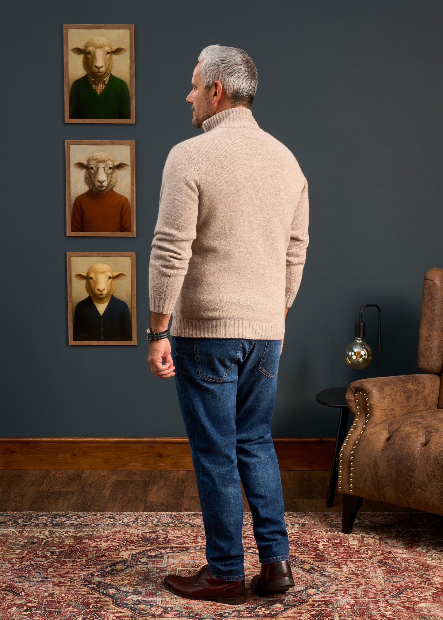 Mens-Lambswool-Mock-Neck-Jumper-Cream