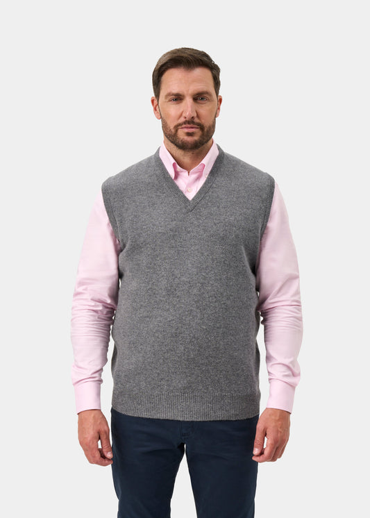 Norfolk Men's Lambswool Slipover in Grey Mix - Classic Fit