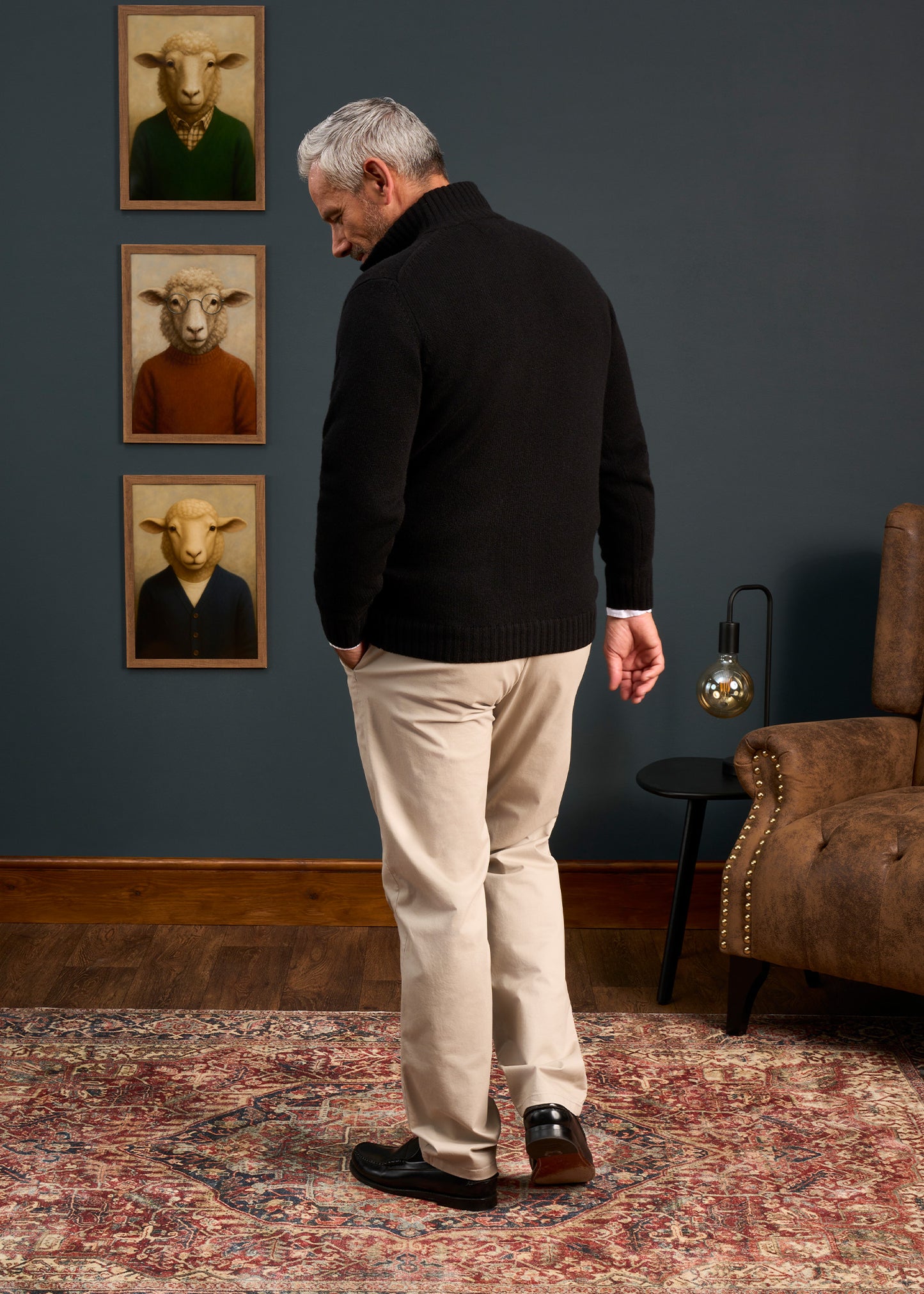 Mens-Mock-Neck-Lambswool-Jumper-Black