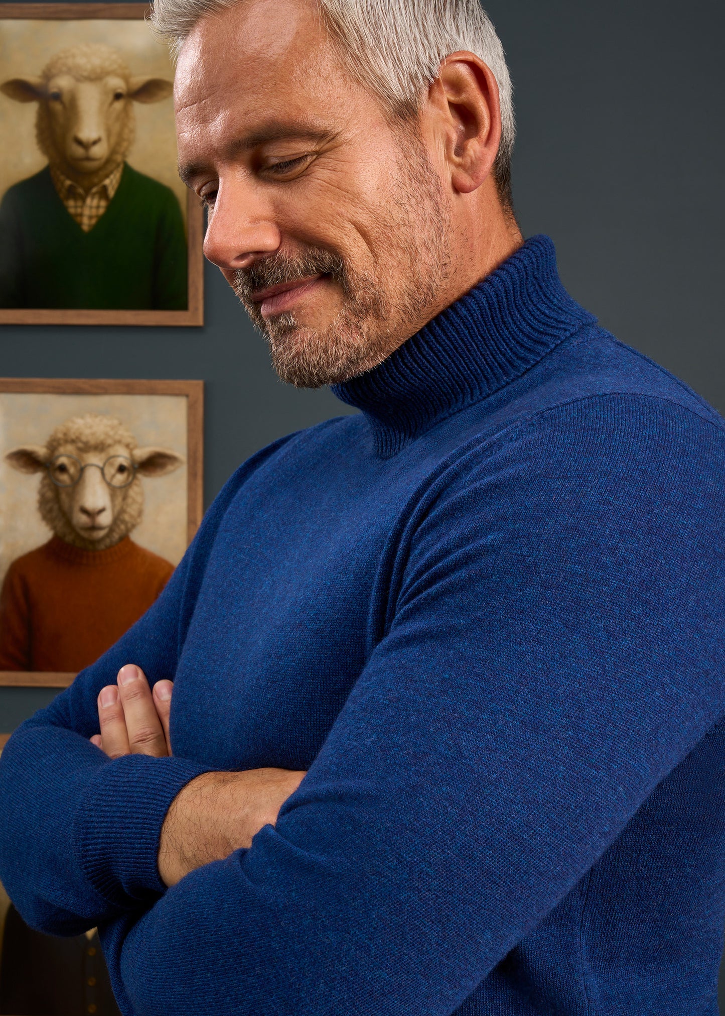 Mens-Roll-Neck-Jumper-Blue