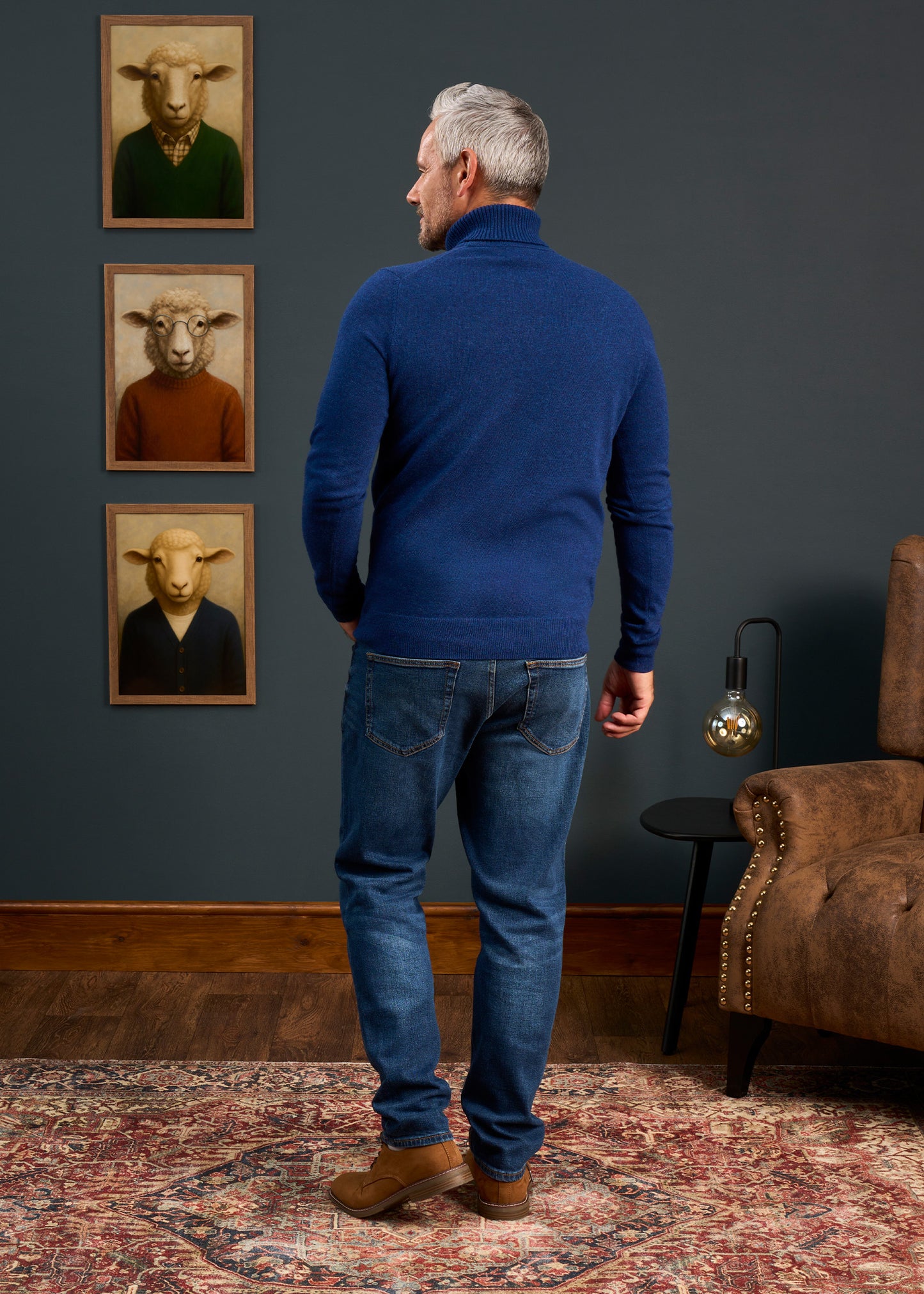 Mens-Roll-Neck-Jumper-Blue