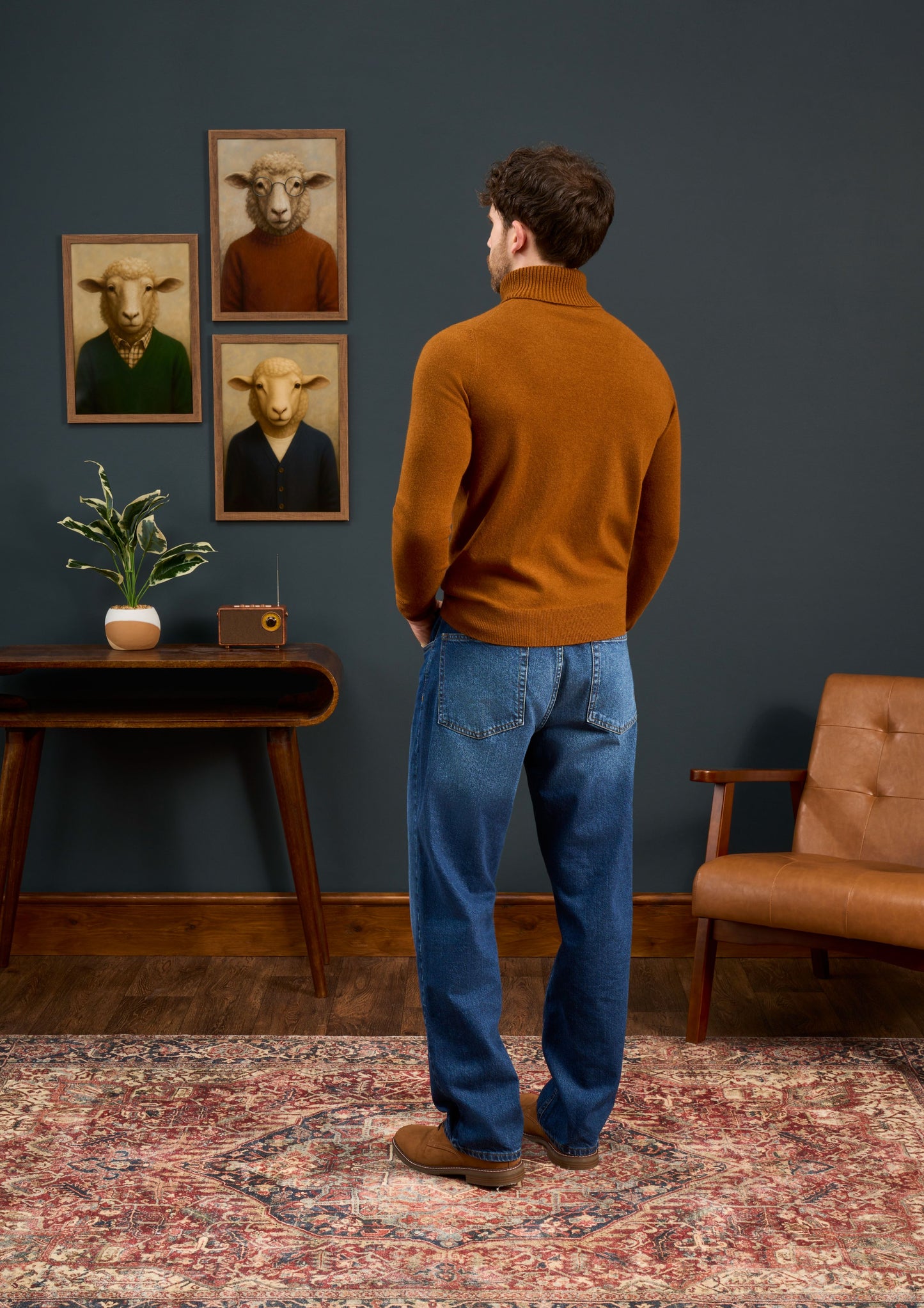 Mens-Roll-Neck-Jumper-Brown-Orange