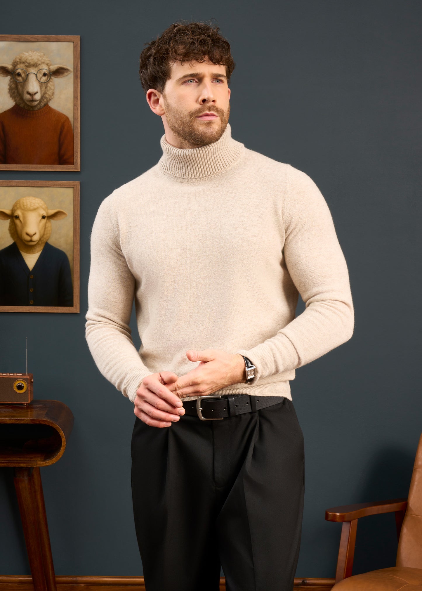 Mens-Roll-Neck-Jumper-Cream