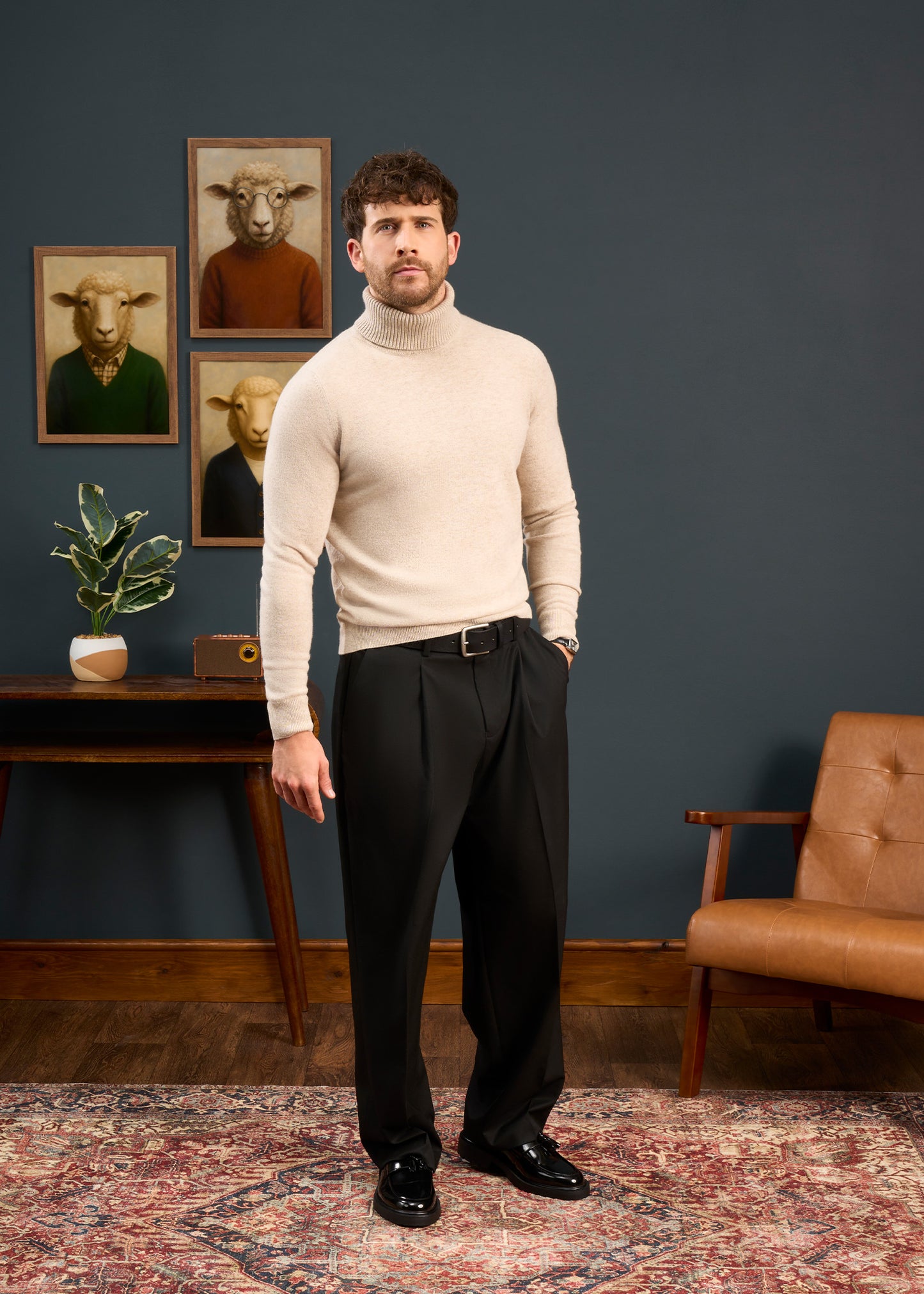 Mens-Roll-Neck-Jumper-Cream