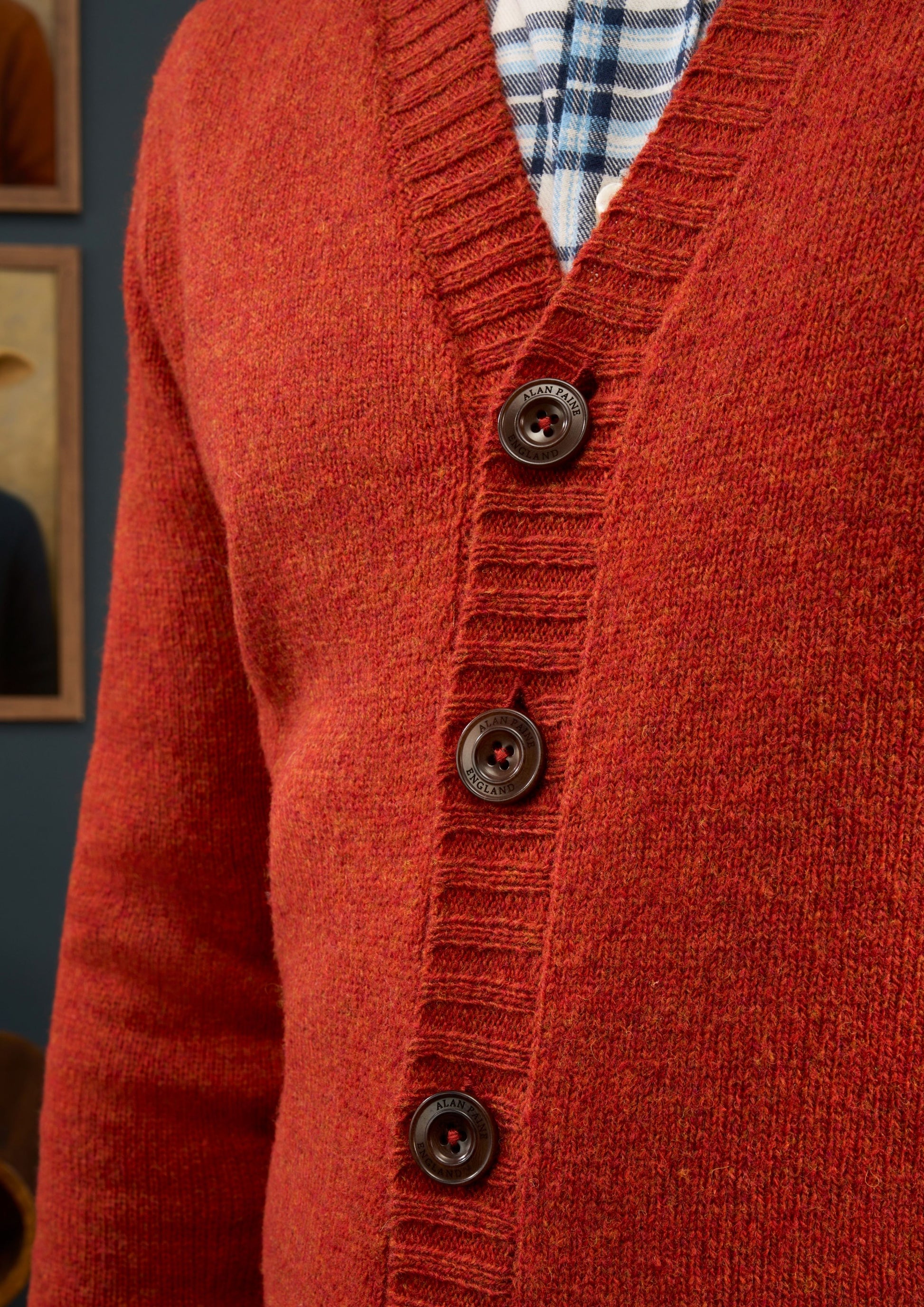 Mens-Shetland-Wool-Cardigan-Orange