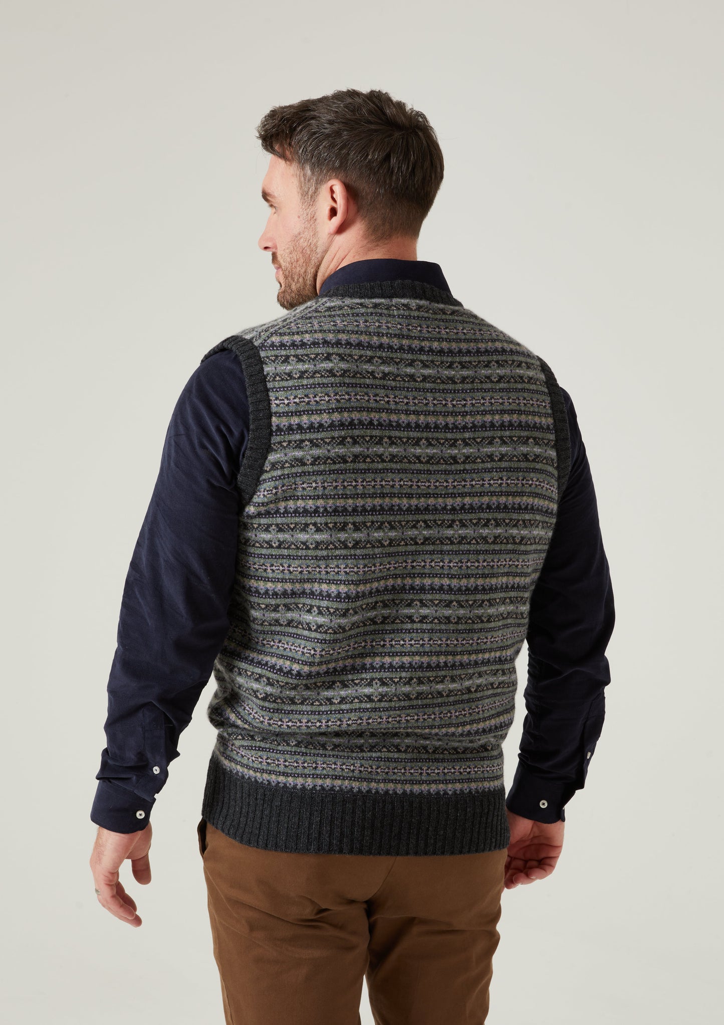 Nyland Men's Lambswool Fairisle Oxford Blue Slipover