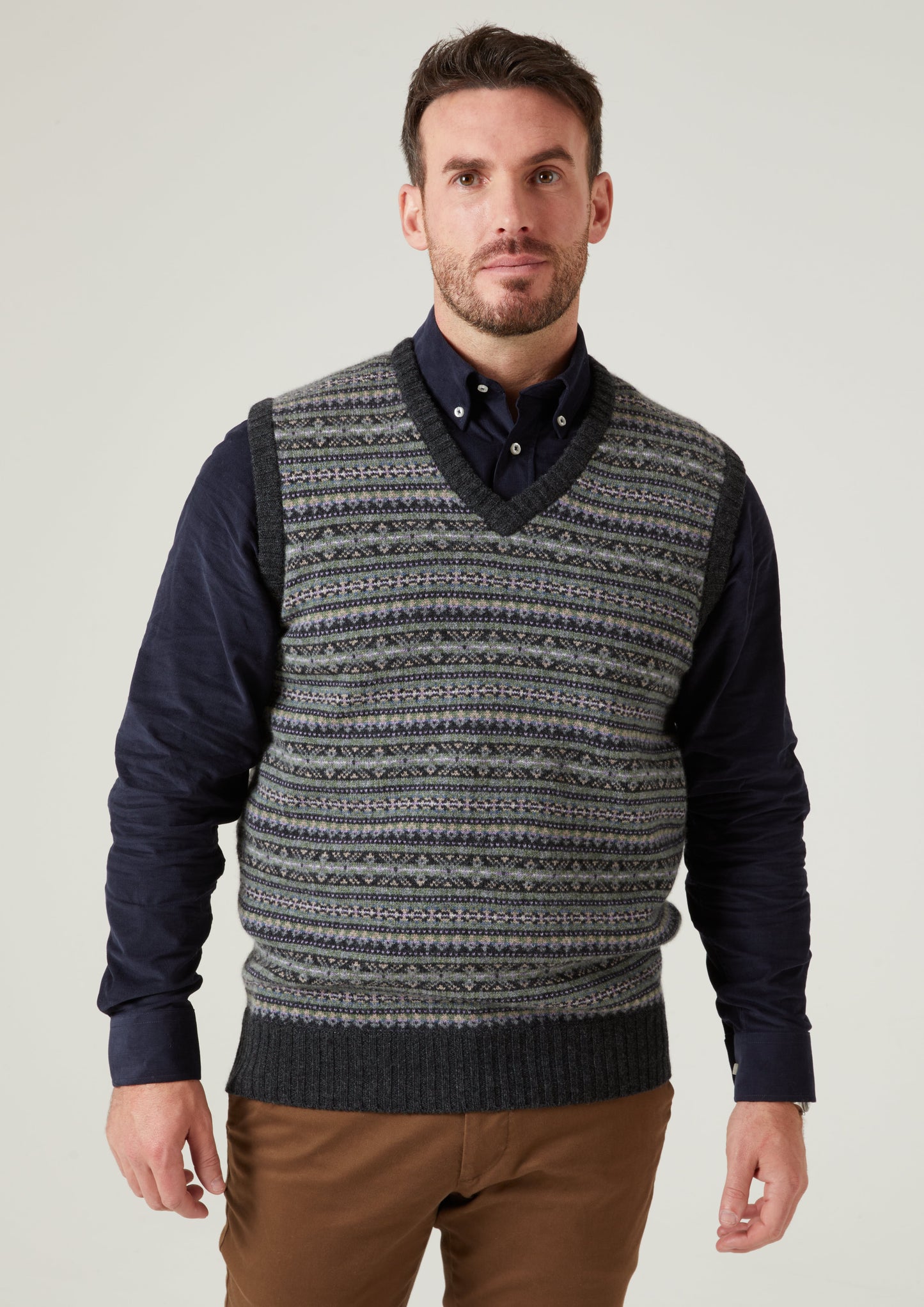 Nyland Men's Lambswool Fairisle Oxford Blue Slipover