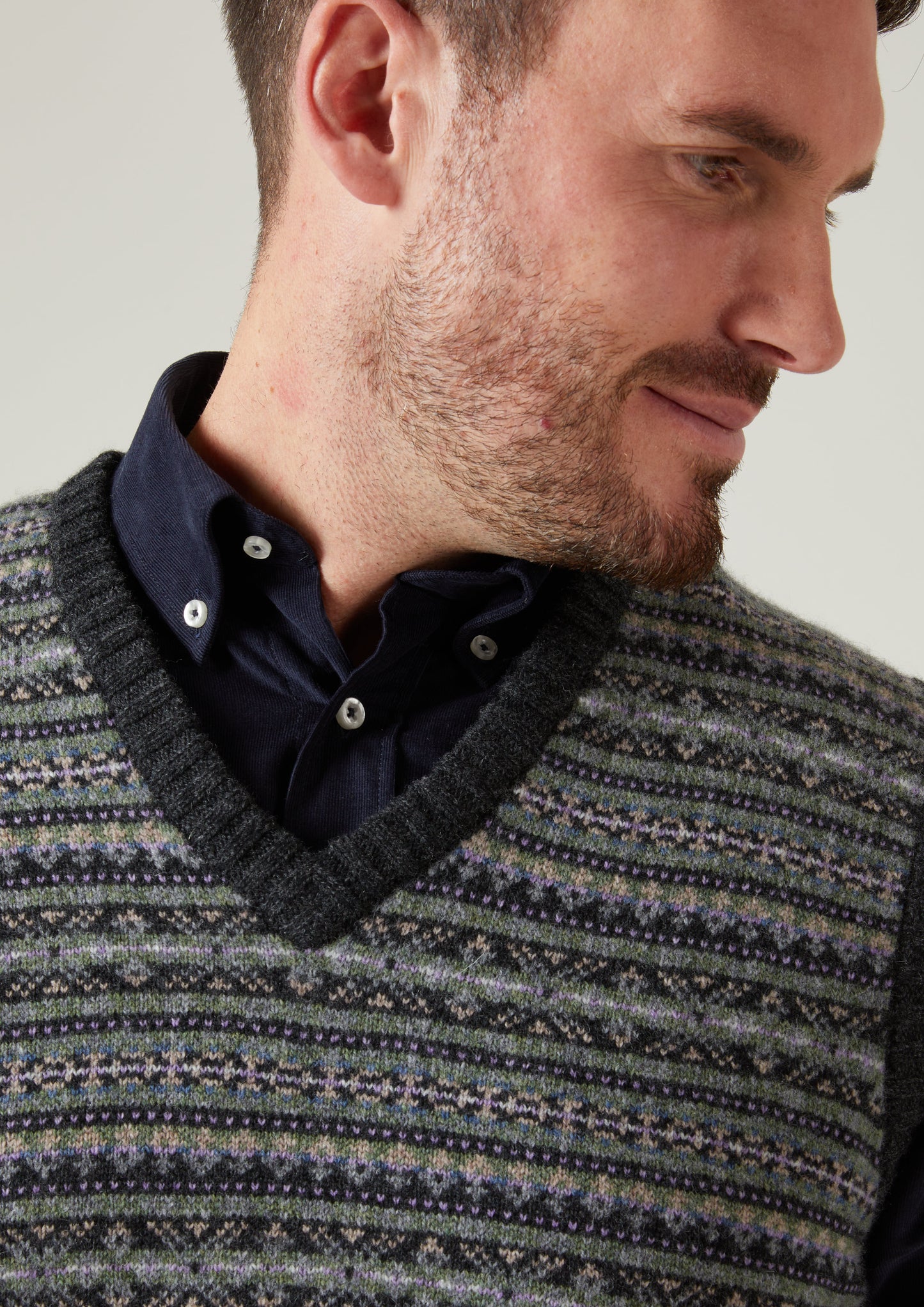 Nyland Men's Lambswool Fairisle Oxford Blue Slipover