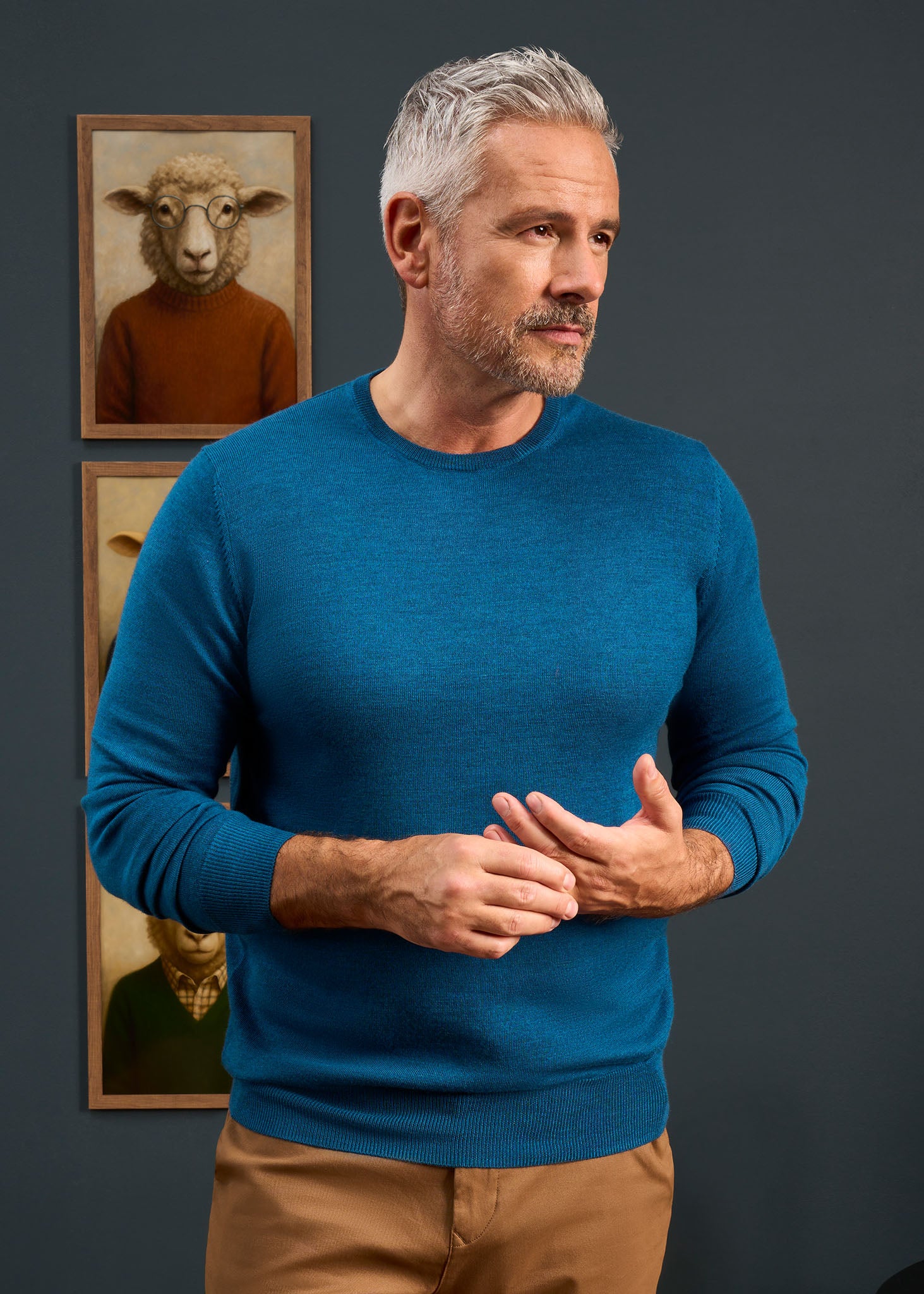 Radstone Men's Merino Wool Jumper in Bottle Blue