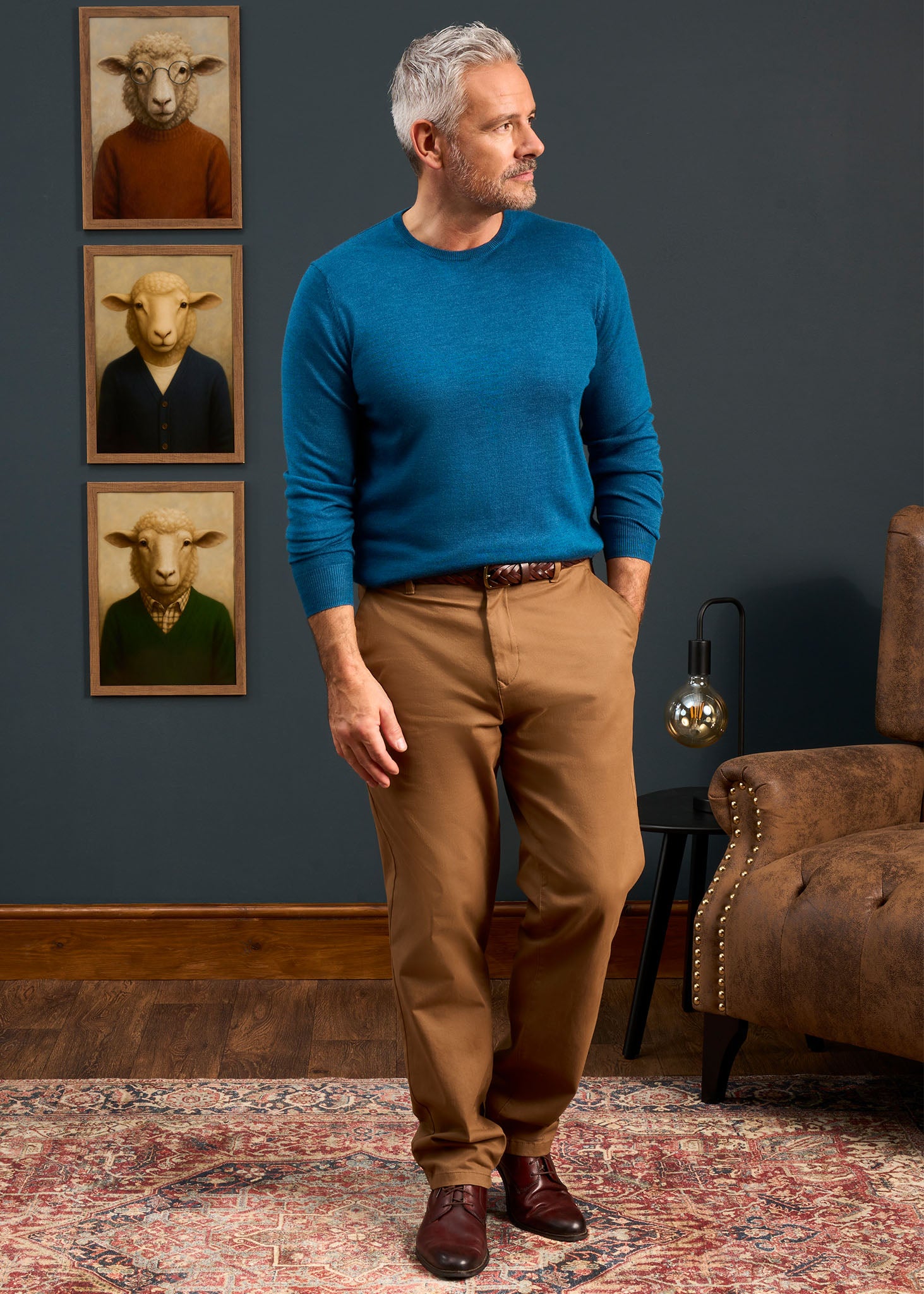 Radstone Men's Merino Wool Jumper in Bottle Blue