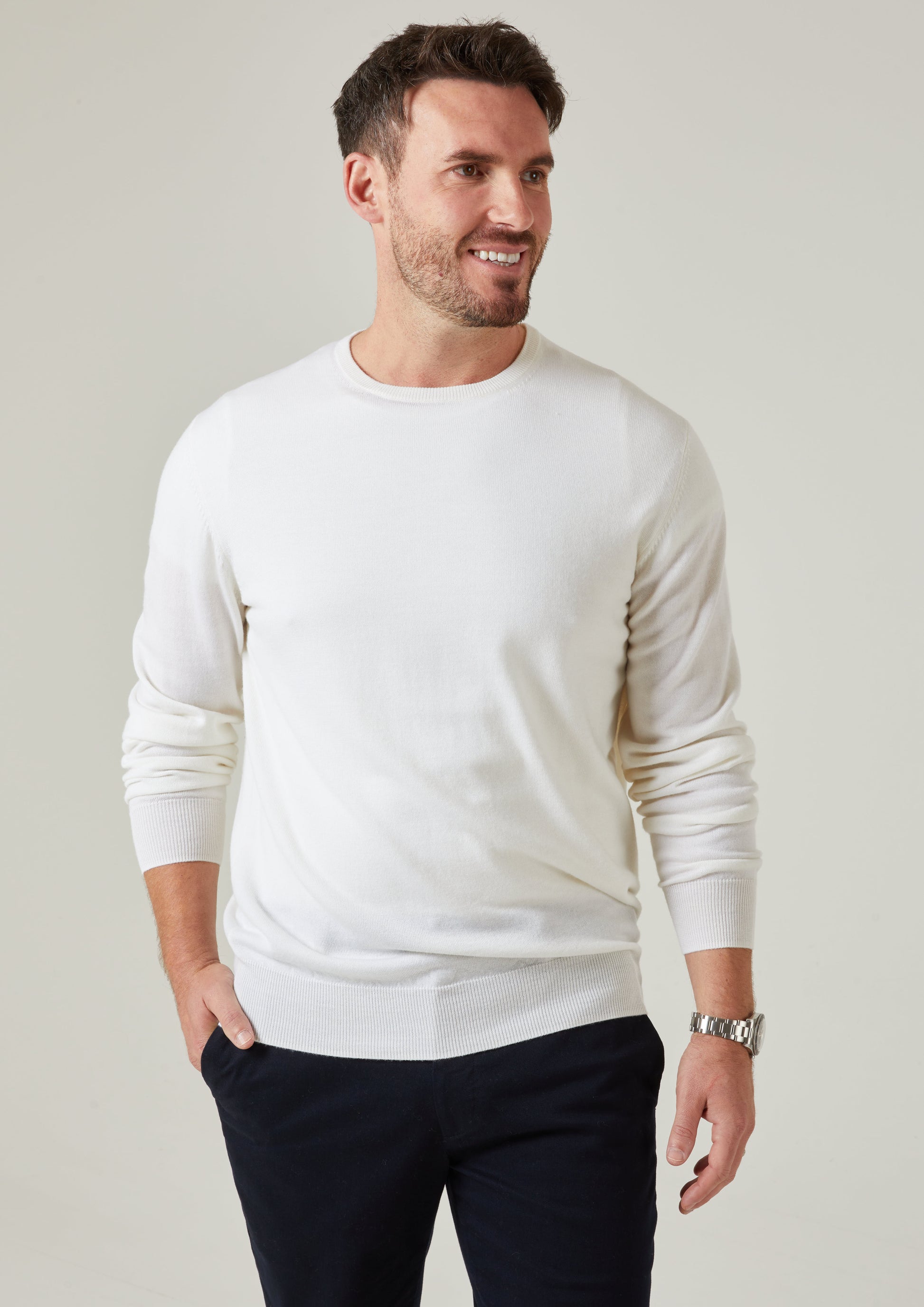 Radstone Men's Merino Wool Jumper in Ecru