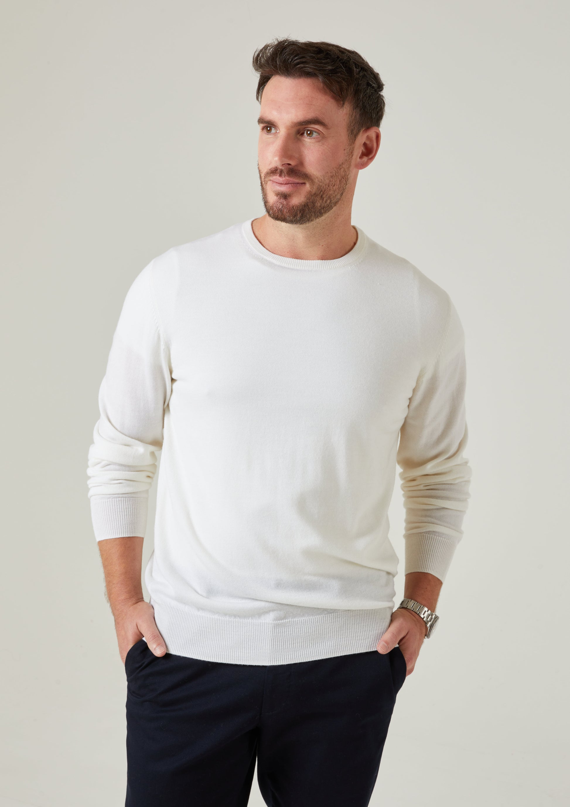 Radstone Men's Merino Wool Jumper in Ecru