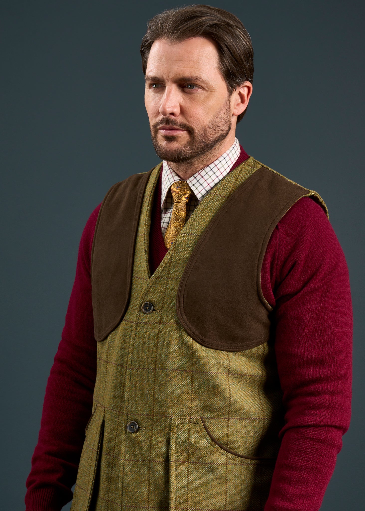 Rutland Men's Tweed Shooting Waistcoat In Lichen