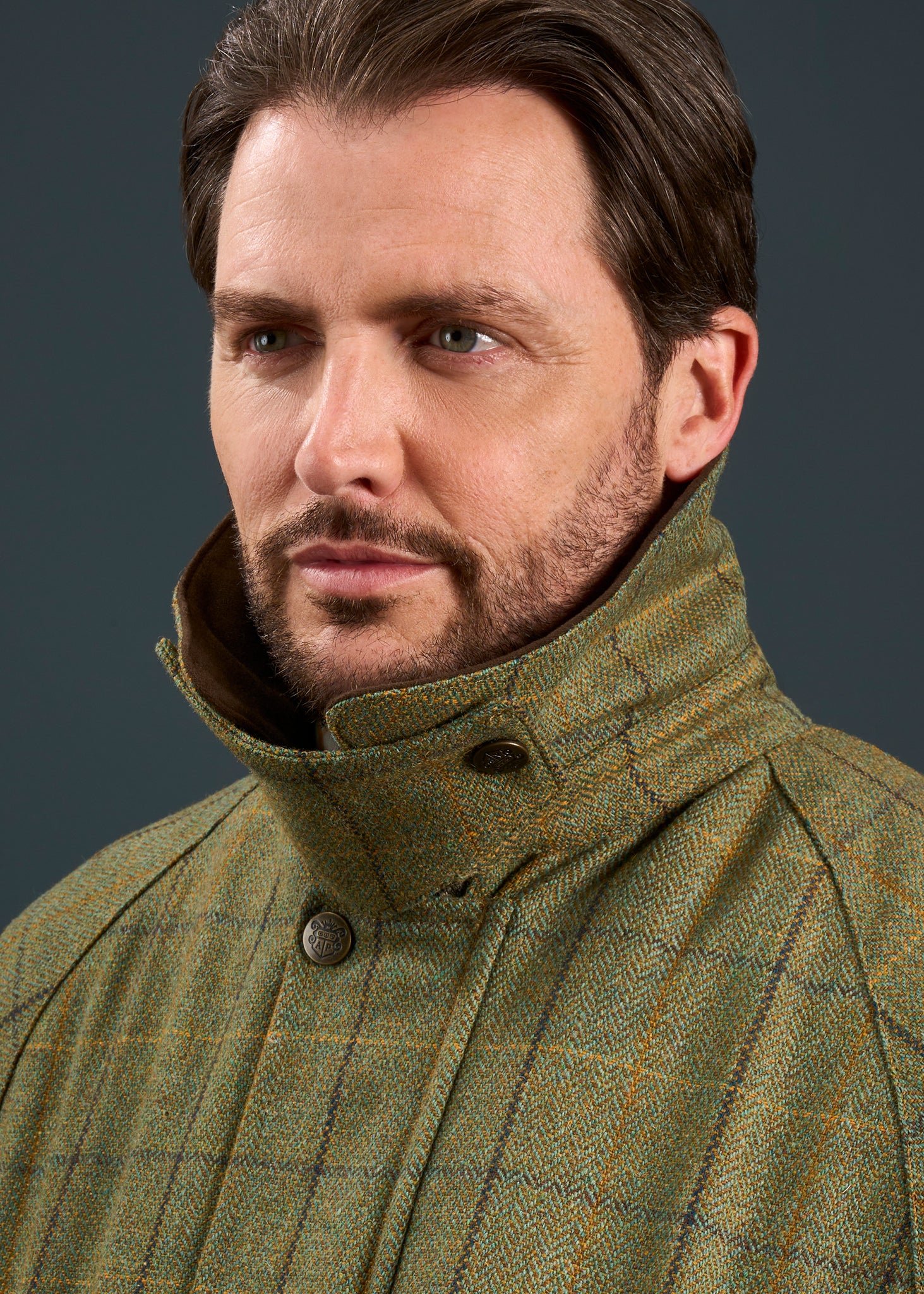 Rutland Men's Tweed Waterproof Shooting Coat In Dark Moss