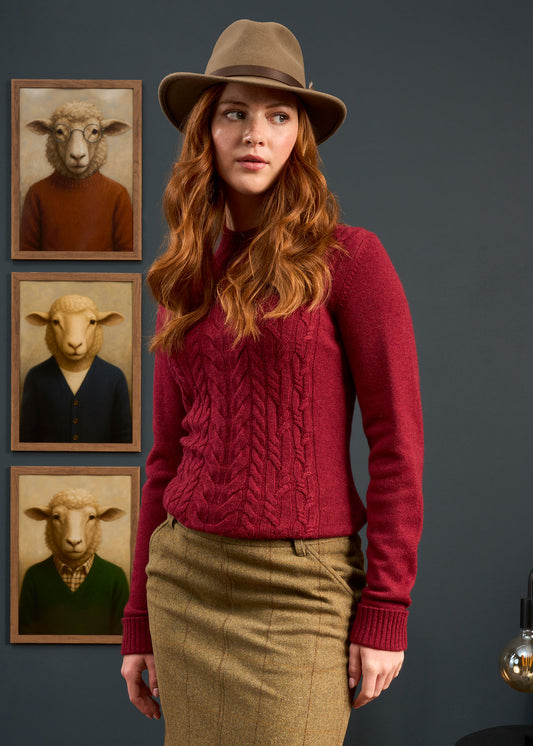 Sienna Ladies Cable Knit Roll Neck In Berry