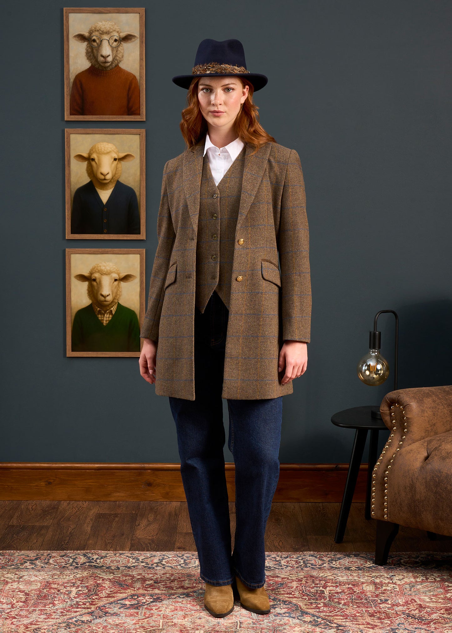 Surrey Ladies Mid-Thigh Tweed Coat In Seabrook