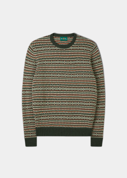 Towthorpe Men's Lambswool Fairisle Green Jumper - Regular Fit